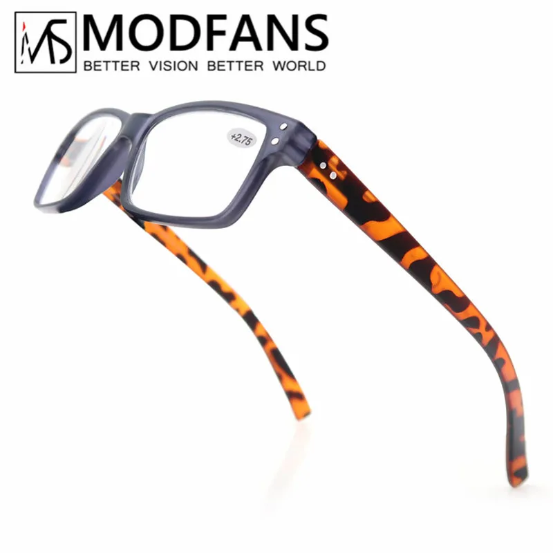 MODFANS Men Women Reading Glasses Classic Square Frame Spring Hinge Lightweight with Diopter MSR034