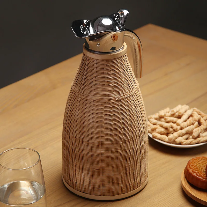 

Thermal Jug Stainless Steel Thermos Water Bottle Household Tea Set Handmade Bamboo Weaving Large Capacity Coffee Pot Thermo Pot