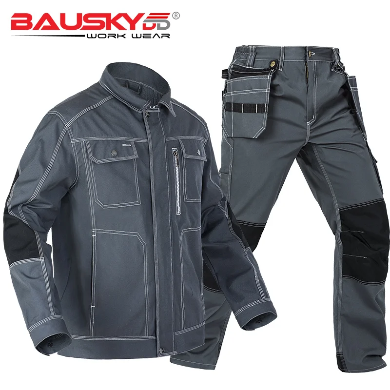 Bauskydd Work Uniform For Men Work Jacket Working Pants Men Workwear Muti Pockets Polyester Cotton Fabric Cargo Trousers Sets