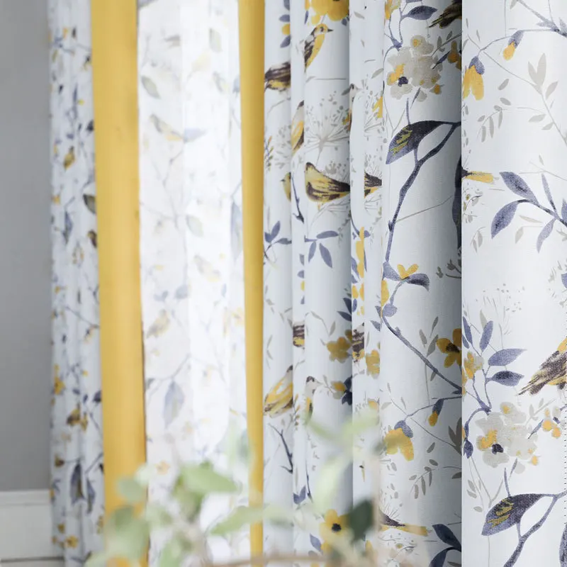 

Chinese Style Flower Bird Stitching Printed Curtain, Modern Simple Curtains for Living Room,Bedroom,Classical Decoration curtain