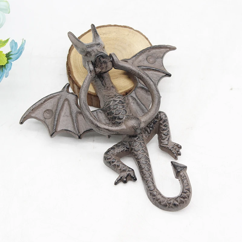 Cool Cast Iron Flying Dragon Door Knocking - Creative Home Decor - Retro Wall Mount Door Knocker Bolt Brown Color