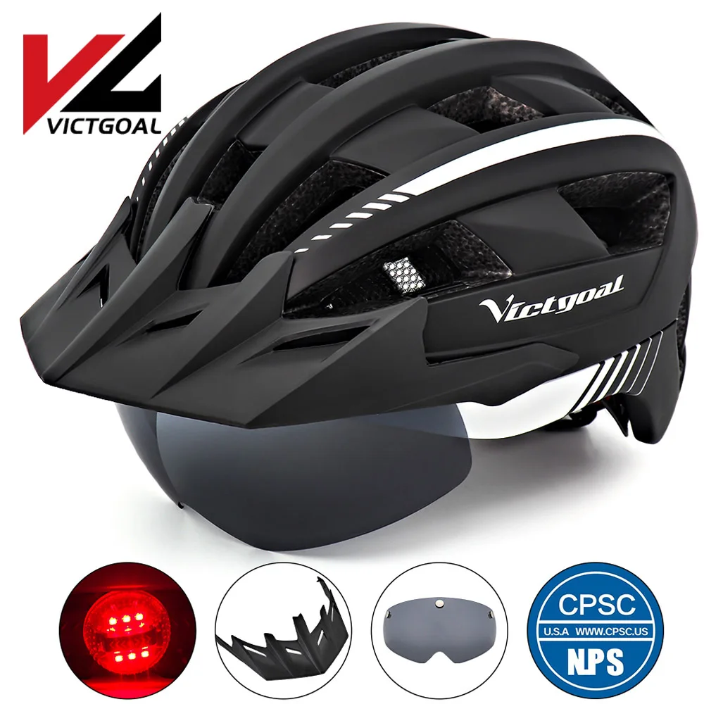 

VICTGOAL MTB Cycling Helmet For Man Women Breathable Bicycle Helmets LED Light Sun Visor Goggles Road Mountain Bike Helmet