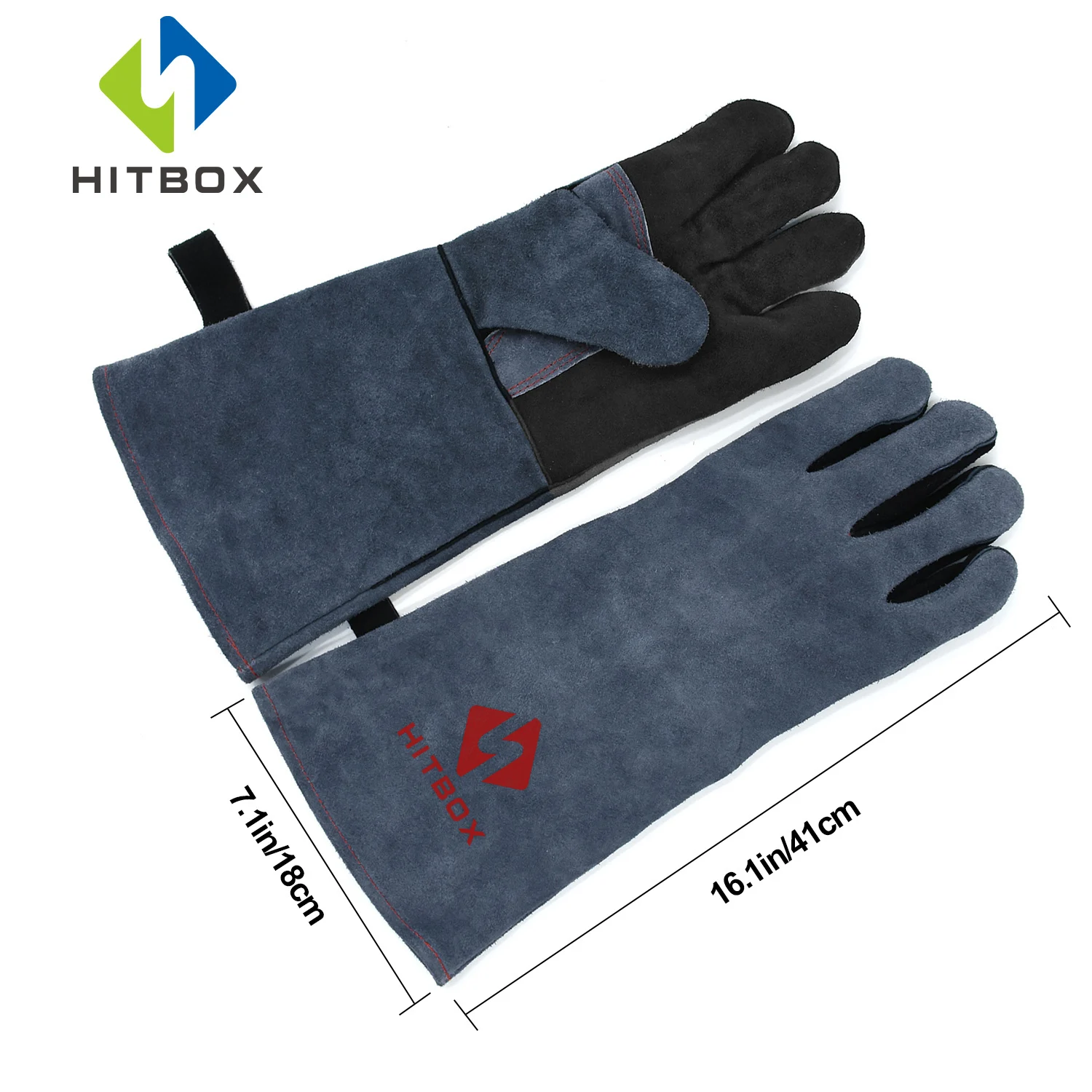 HITBOX Welding Gloves Welder BBQ Kitchen Stove Heat Puncture Resistant Pets Training 1.3mm Thick Leather Protective Equipment