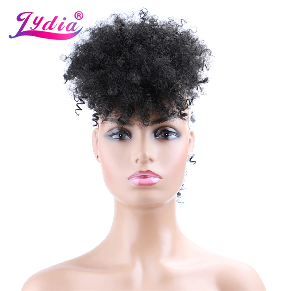 Lydia Synthetic High Puff Afro Short Kinky Curly Middle-Part Wig Clips in Hair Extension African American 90g/PCS Hairpiece