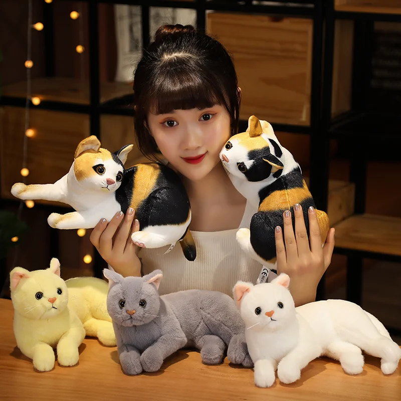 4 Styles Stuffed Lifelike Tricolor Cats Plush Toy Simulation Cute Cat Doll Animal Pet Toys For Children Home Decor Baby Gift