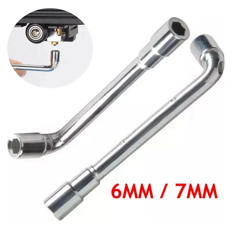 6MM 7MM for Ender 3 E3D MK8 Nozzle Spanner Hardware Sleeve Wrench Hexagonal Nut L Shaped Screw Nut Wrench Maintenance Tool