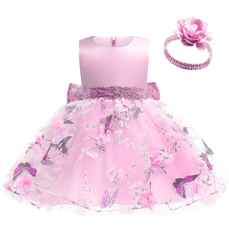 Butterfly Embroidery Newborn Baby Girls Dress High Quality Big Bow Christmas Little Princess Dress + Headband 2Pcs Kids Fashion