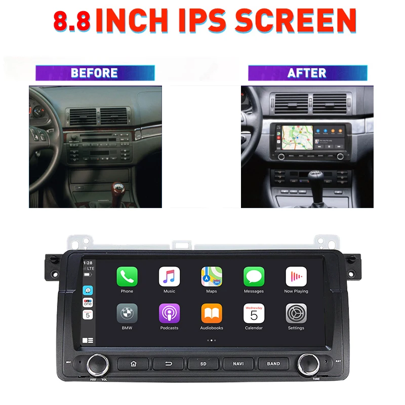 Carplay PX6 Android 11.0 Car Multimedia Video Player For BMW 3 Series E46 M3 318/320/325/330/335 1998 - 2005 4G LTE Stereo Radio