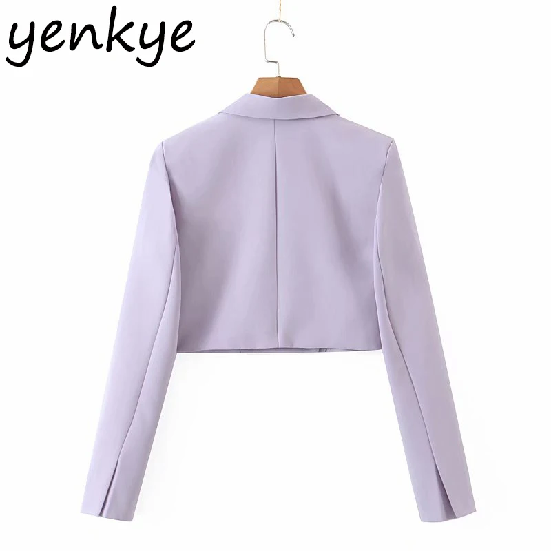 Fall Women Cropped Blazer Vintage Solid Color Long Sleeve Notched Collar Double Breasted Elegant Office Jacket  Fashion Suits