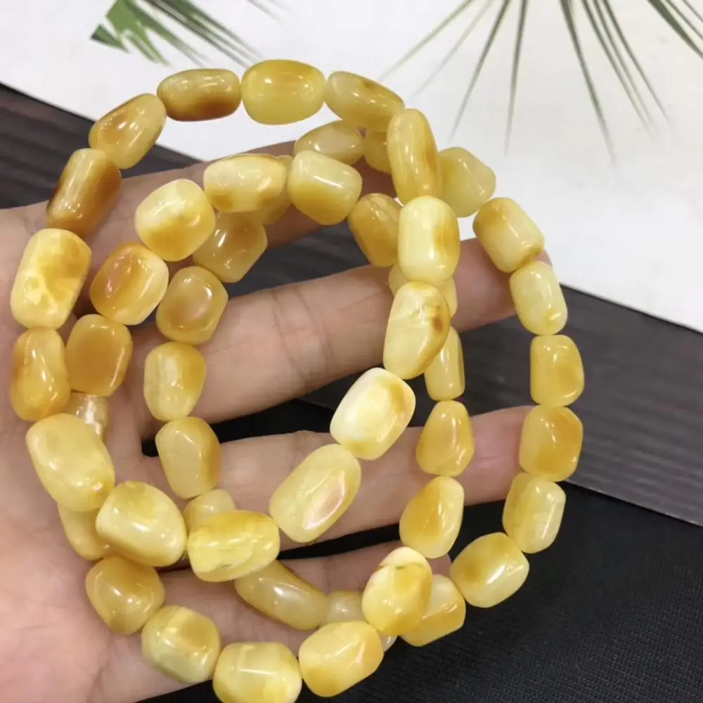 Natural Yellow Amber Beads Bracelet 9.2mm Oval Women Men Healing Stretch Crystal Bracelet Jewelry AAAAA