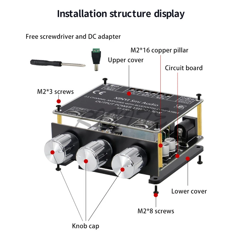 Placa Amplificadora de Áudio Digital Bluetooth 5.1, HiFi Stereo, Subwoofer de Tom Alto e Baixo, 15W, 30W, 2.1 Canais
