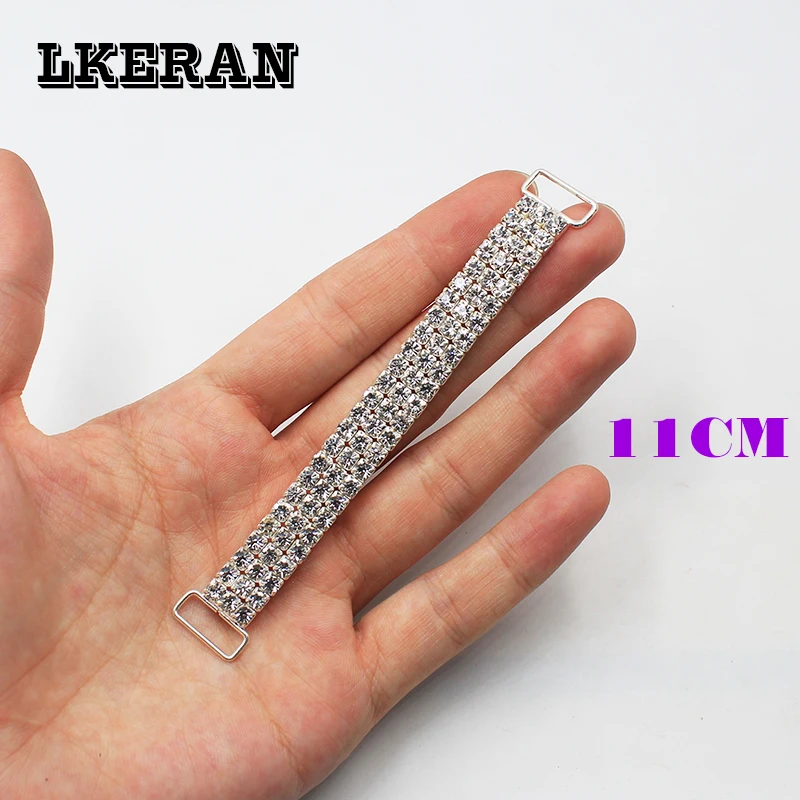 100%New 16/11cm Auto shrink Three-rows Rhinestone Chain Bikini Connectors Rings Bukcles Clothing Decoration for Women 2Pcs/Lot