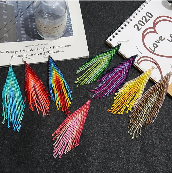 

Free Shipping HER047 100Pairs/lot Bohemian Colorful Earrings W Beads Fashion Women Wearing Jewelry Wholesales High Quality