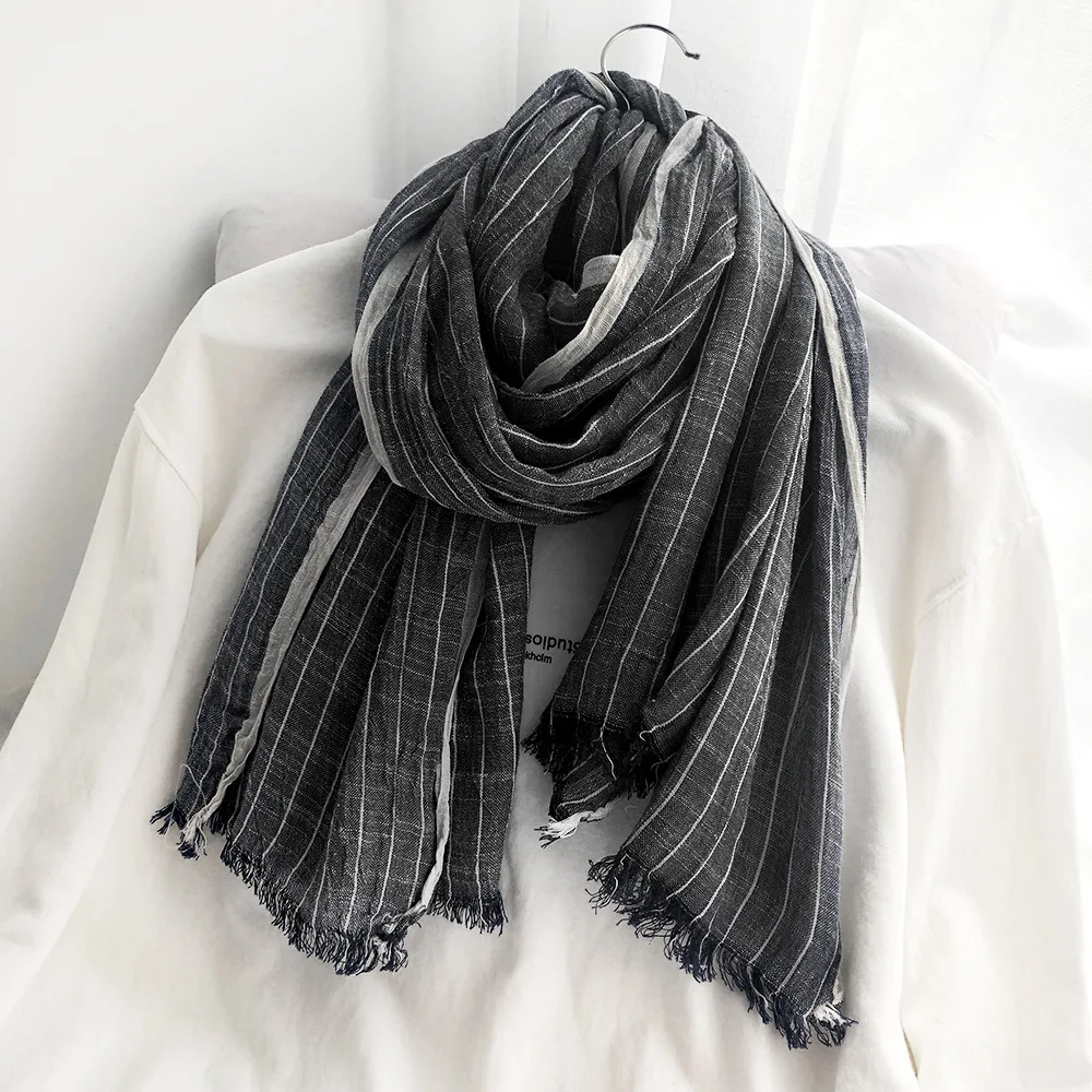 Cotton and Linen Men\'s Scarf Fashion Striped Men Scarves Long Shawl Wraps Bufandas Autumn Winter Warm Pashmina Male Accessories