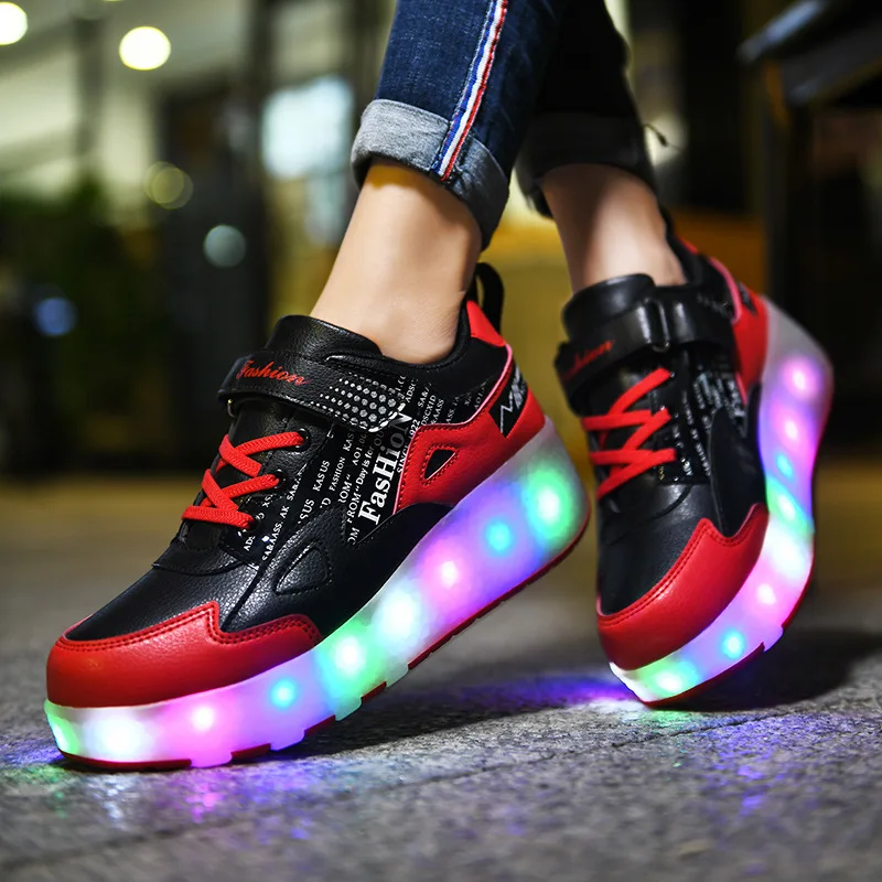 Kids Roller Skates Shoes Led Light Flashing Light 2 Wheels Skating Sneaker Flying Shoe Recharge Multi Light Breatheable Boy Girl