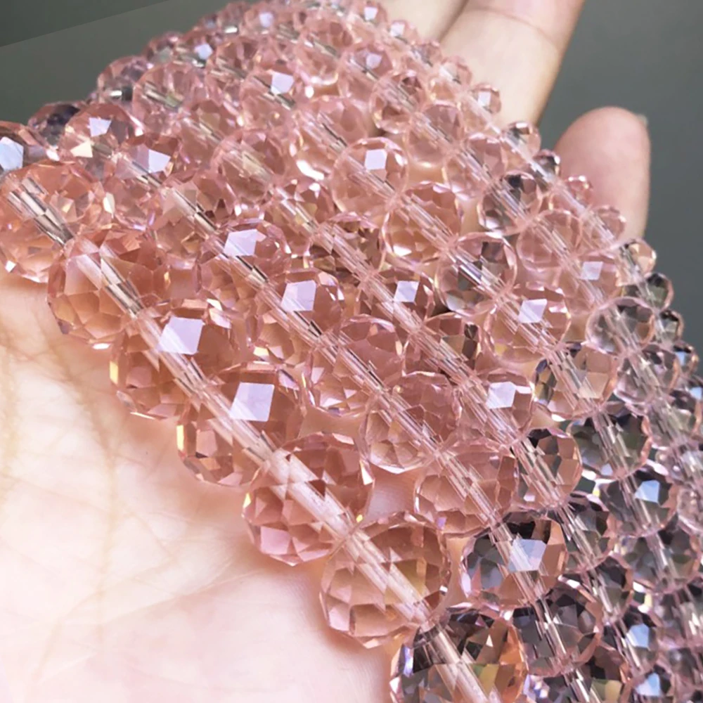 Faceted Pink Crystal Glass Beads Natural Loose Round Rondelle Beads For Jewelry Making DIY Bracelet Necklace 4/6/8/10/12mm 15\