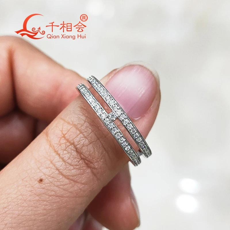 

925 Sterling Silver D VVS melee Moissanite Ring Trendy Design H Shape Double Layers half Eternity Band rings Jewelry Engagement