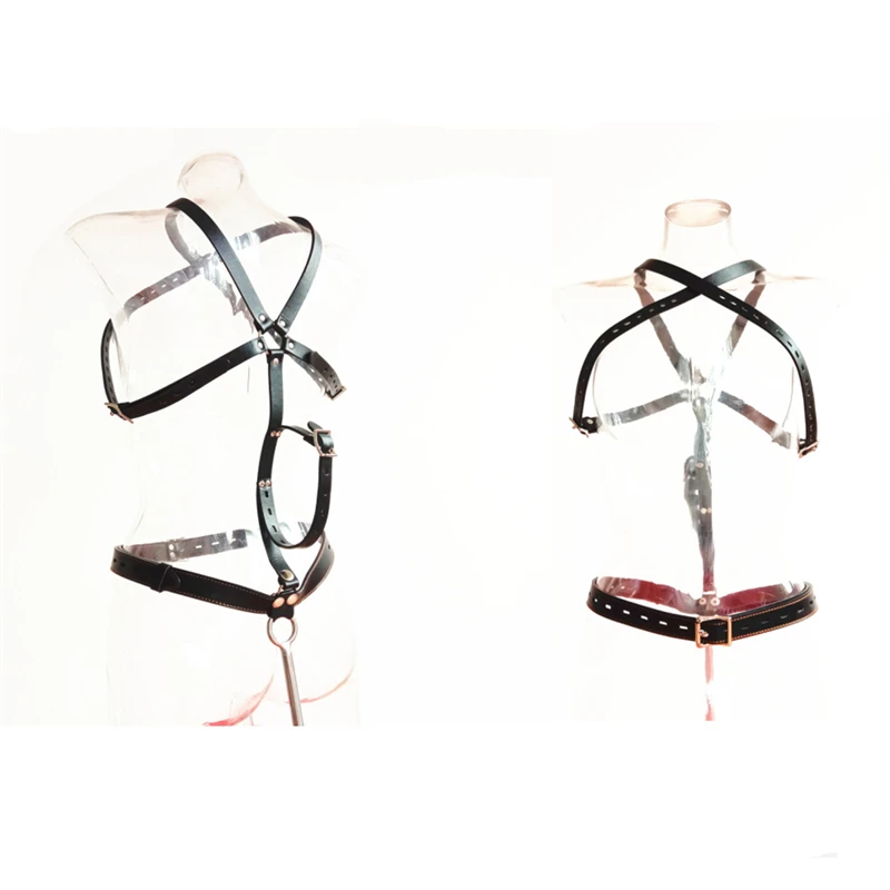 Metal Butt Plug Anal Hook Set With Handcuffs Belt Leather BDSM Bondage Harness Back Pack Chest Restraint