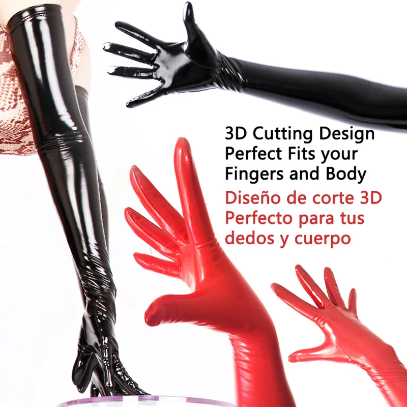 Damskie seksowne długie lateksowe rękawiczki amoniakalne kobiece fetysz błyszczące metalowe rękawiczki PU skórzane męskie Fantasy damskie akcesoria Cosplay