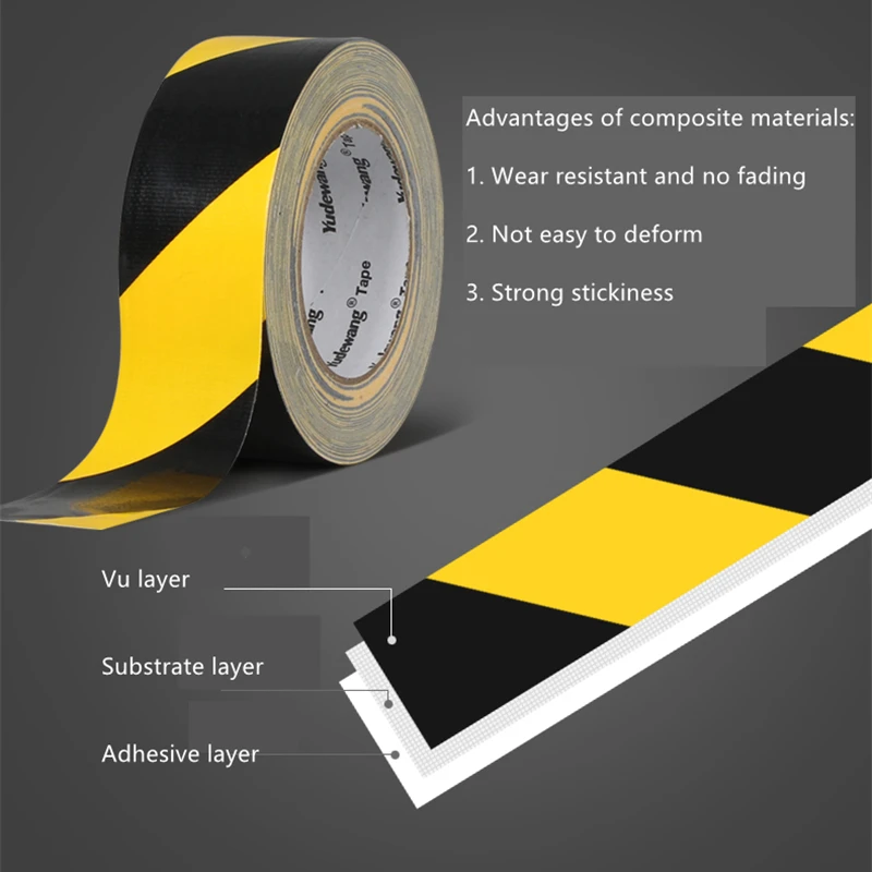 High wear resistant dy80 black yellow strong adhesive warning tape ground marking zebra line tape floor tape 30 m