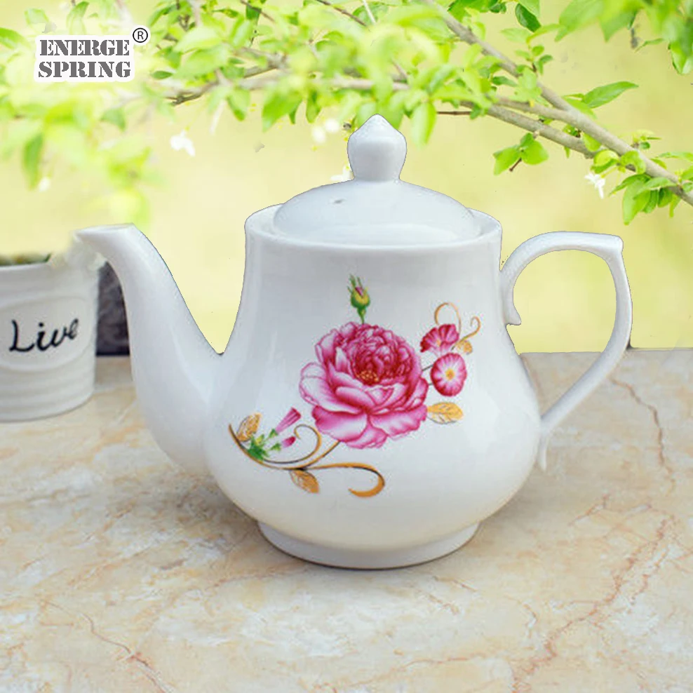 ENERGE SPRING 1 L Ceramic Teapot With Tea Strainer Cold Kettle For Home Beauty Health Flower Teapot For Tea Brewing In Mug