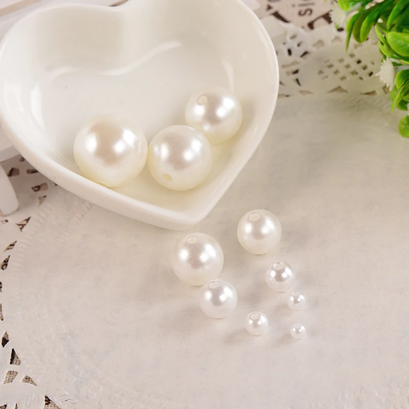 Mix Size 4/5/6/8/10/12mm Beads with Hole White Ivory Pearls Round Acrylic Imitation Pearl Diy for Jewelry Making Nail Art 10g