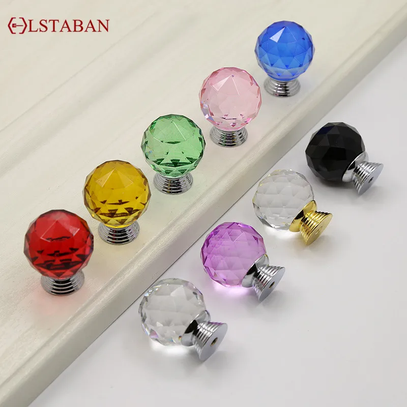 Maniglia per cassetto moderna in vetro a forma di sfera pomello per mobile da cucina in cristallo maniglia per porta di armadietto rotonda a forma di diamante colorato ferramenta per mobili