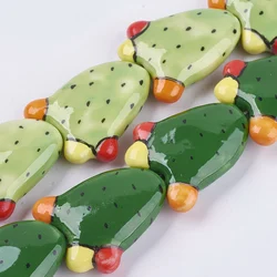 10Pcs Mixed Green Cactus Handmade Porcelain Beads Fun Plants Style Necklace Bracelet Earrings Charms DIY Jewelry Making Findings