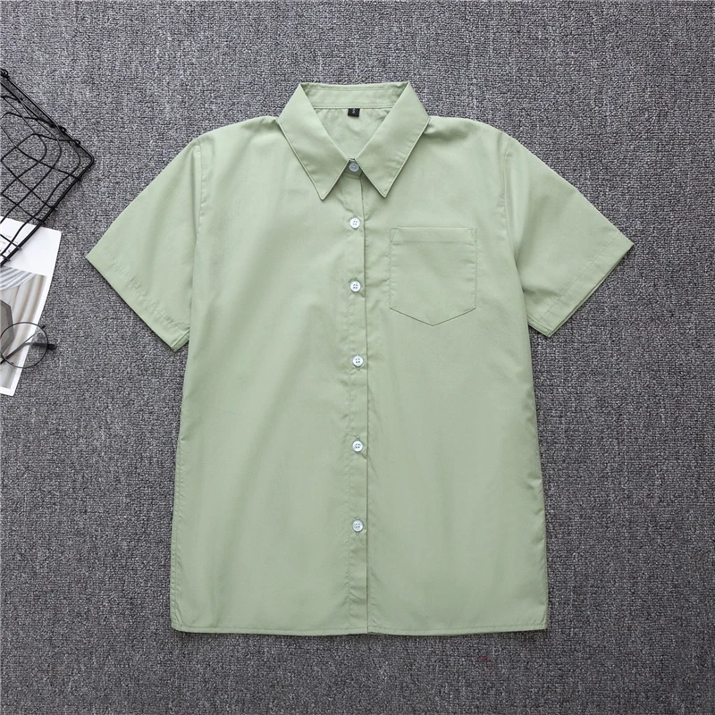 Japanese School Uniform Girl Boy School Tops Short Sleeve Cotton Shirt Women Men Oversize XS-5XL Matcha Light Green Work Uniform