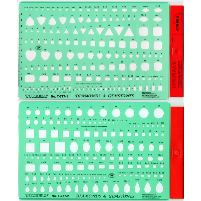 Diamonds Drafting Template Gemstones Drawing Template for Jewelry Designers T-777-1 and T-777-2