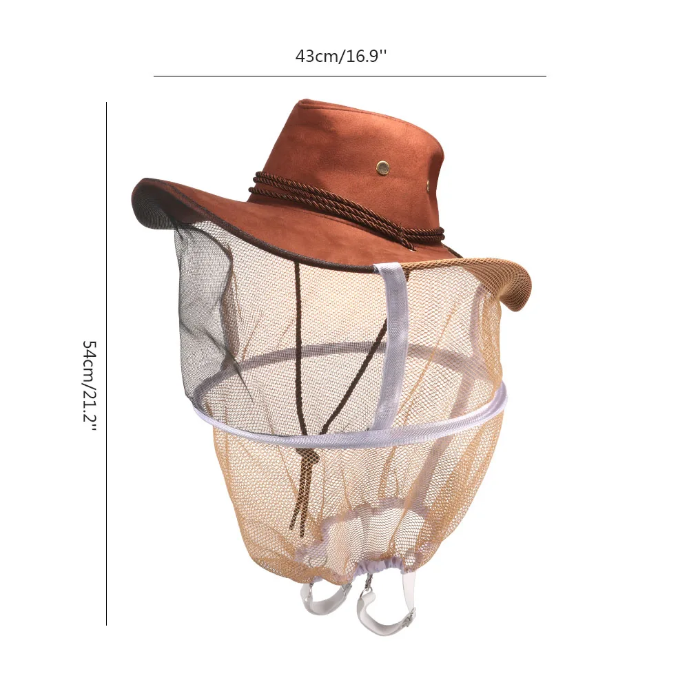 Professional Beekeeping Hat Beekeeper Cowboy Hat Anti Mosquito Bee Insect Veil Net Hat Full Face Neck Wrap Protector