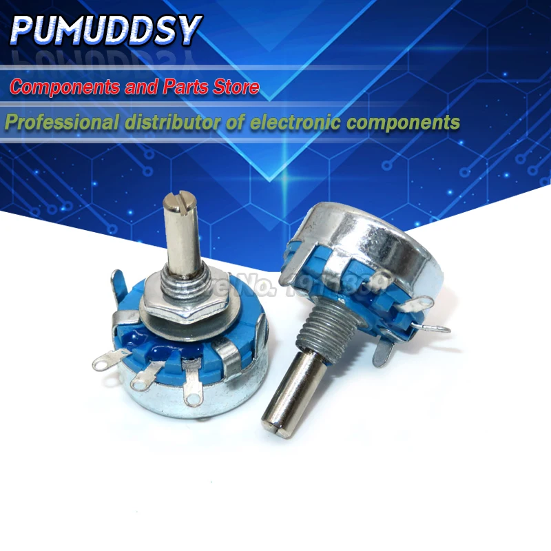 2PCS WH5-1A 1K 1K5 4K7 10K 22K 47K 100K 220K 470K 470R 1M ohm 3-Terminals Round Shaft Rotary Taper Carbon Potentiometer