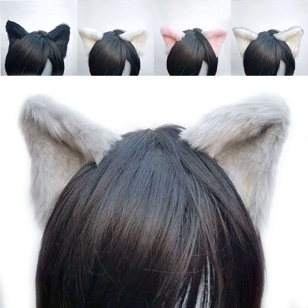 Lolita Anime Cosplay Long Fur Fox Ears Hair Clip Party Neko Cat Ear Halloween Carnival Christmas Hair Accessories