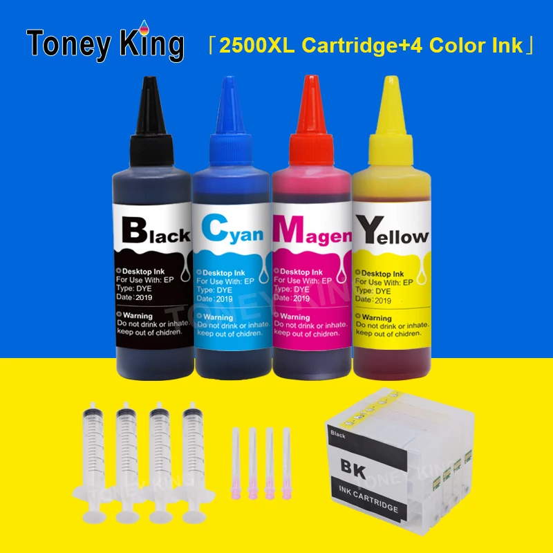 

Toney King PGI-2500 Refillable Ink Cartridge + 4 Bottle Dye Ink for Canon MAXIFY IB4050 Ib4150 MB5050 MB5150 Printer for PGI2500