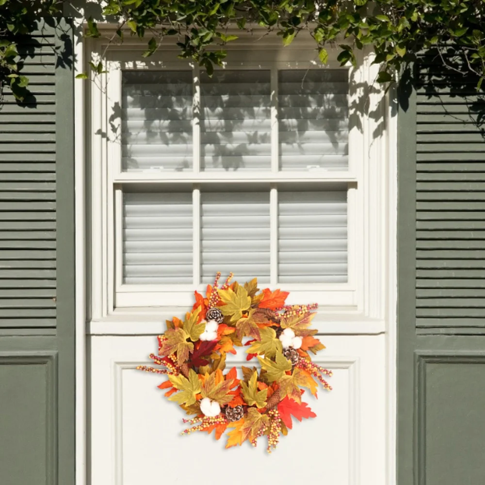 Ghirlanda di zucca con foglie d'acero, ghirlanda di simulazione di Halloween, Giorno del Ringraziamento, Porta d'ingresso interna ed esterna, Decorazione domestica, 40/45 cm