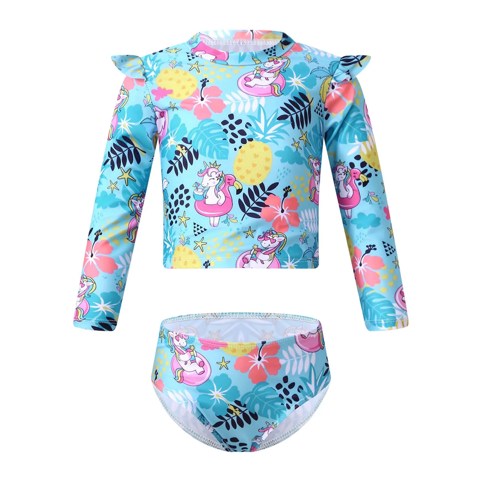 4-16 anni bambini ragazze stampa floreale maniche lunghe canottiera canottiera con Bikini triangolo slip costumi da bagno costumi da bagno completi