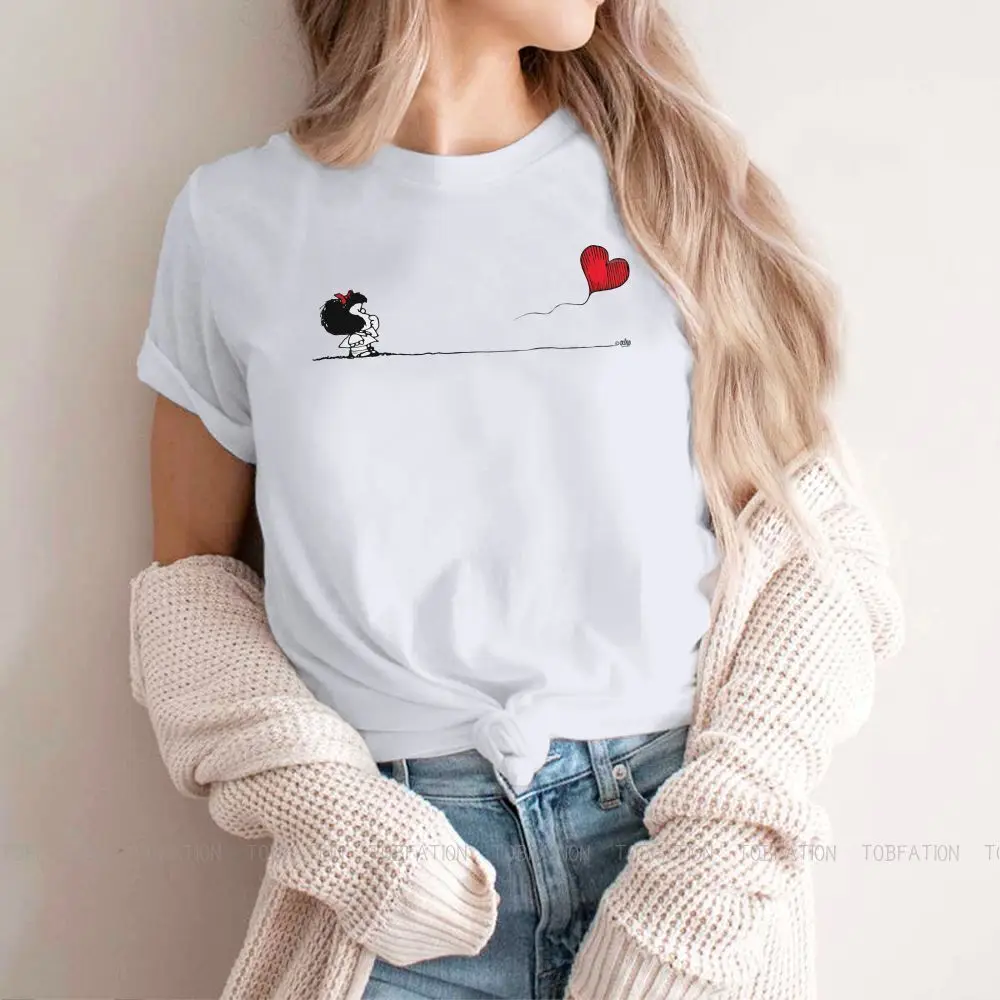 Balloon Heart Banksy Women's TShirt Mafalda Comic Quino Crewneck Girls Tops 4XL Lady T Shirt Funny Cute Gift