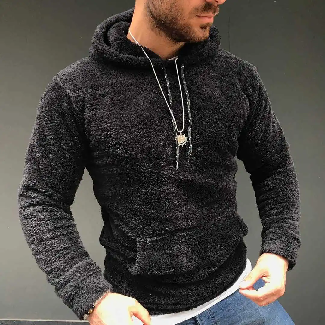 Fashion Men Hoodies Loose Double-sided Velvet Drawstring Hooded Long Sleeve Sweatshirts Jacket Men  Solid  Hoodie