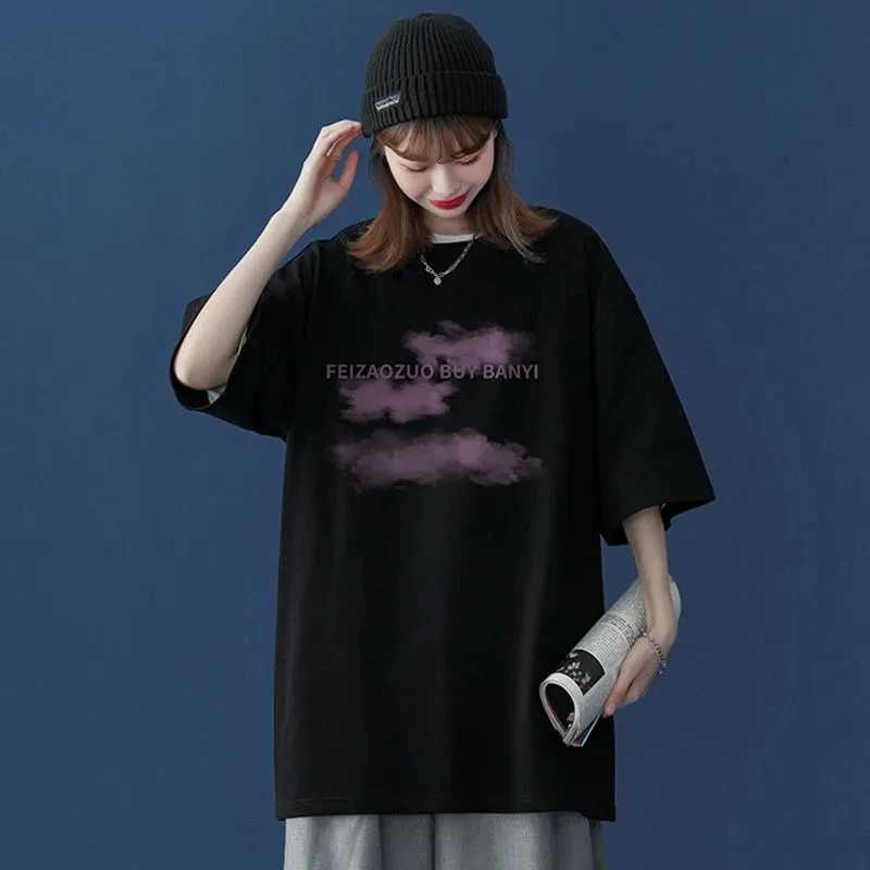 Letter Print Oversize Short Sleeve Goblincore Aesthetic T-shirt Summer Clothing Funny Ulzzang Y2k Korean Style Streetwear Blouse