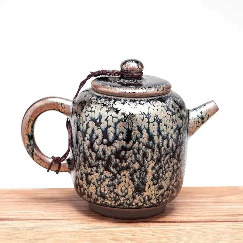 Jian Zhan 250ml Handmade Tenmoku Tissue Teapot Chinese Ancient Craft Ceramic Natural oilspot Glaze intangible cultural heritage