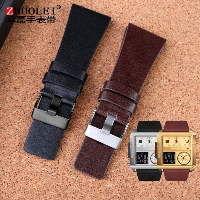 For Diesel Watchbands Men\'s Wrist Large Size Watch Bands P-Olice 26MM 28MM 30MM 32MM Black Brown Genuine Calf Hide Leather Strap