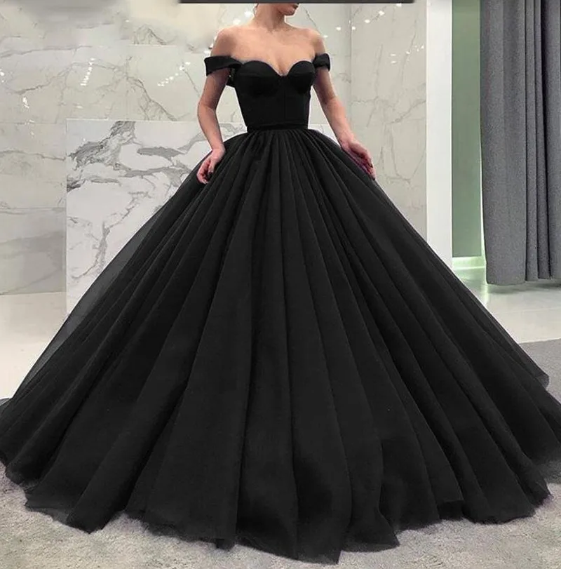 2024 Gothic Black Wedding Dresses Princess Off The Shoulder Charming Bridal Gowns Corset Up Back Robe De Mariage