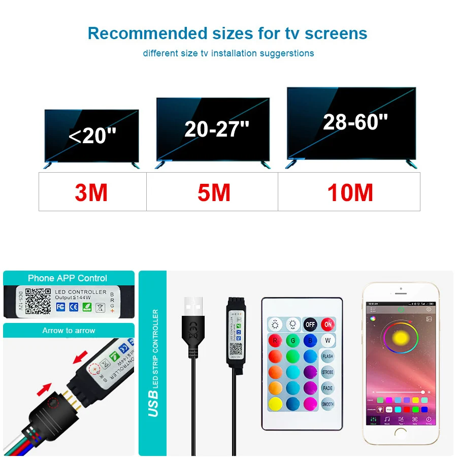 1M 2M 3M 5M 10M LED Strip Light Flexible Lamp USB Bluetooth Led Lighting RGB Tape Diode For TikTok Light TV BackLight Party