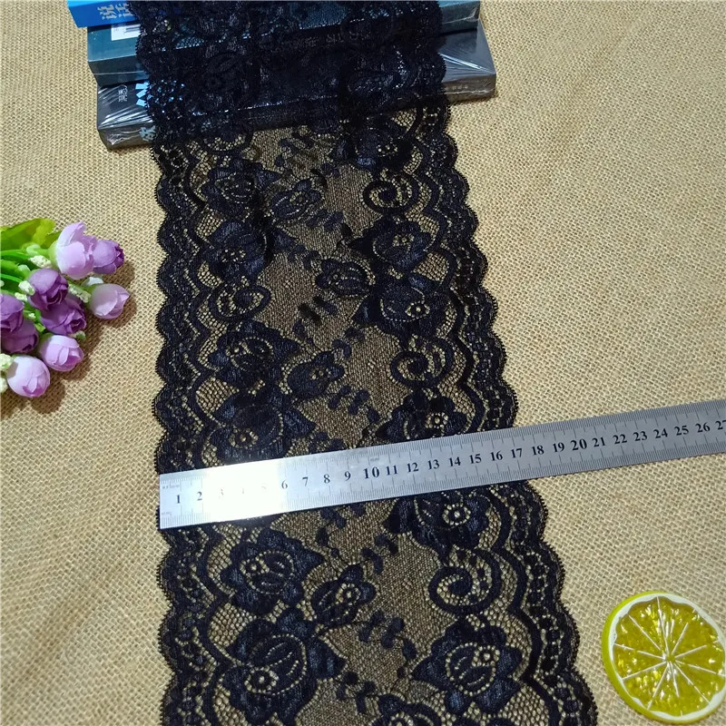 17.5cm Black Wide Lace On The Grid Elastic Couture Materiel Accessoires For Sewing Needlework Used On Dress And Curtains E1082