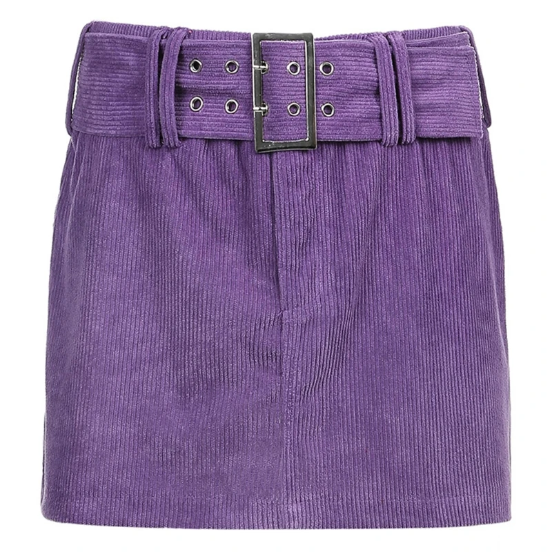 Women Corduroy Velvet Low Rise Sexy Short Mini A-Line Skirt with Waist Belt Harajuku Vintage Solid Color Slim Streetwear