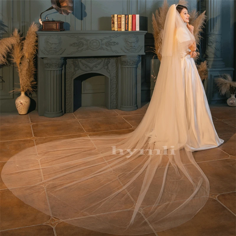 Voile de mariage en Tulle doux, 2 couches, 3 mètres, Long, avec peigne en métal, à bords coupés