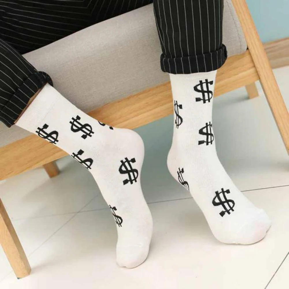 Men Thermal Socks Winter Warm Funny Dollar Print Mens Causal Thicken happy Socks Crew Sports Cotton Black White Sock Male Sox