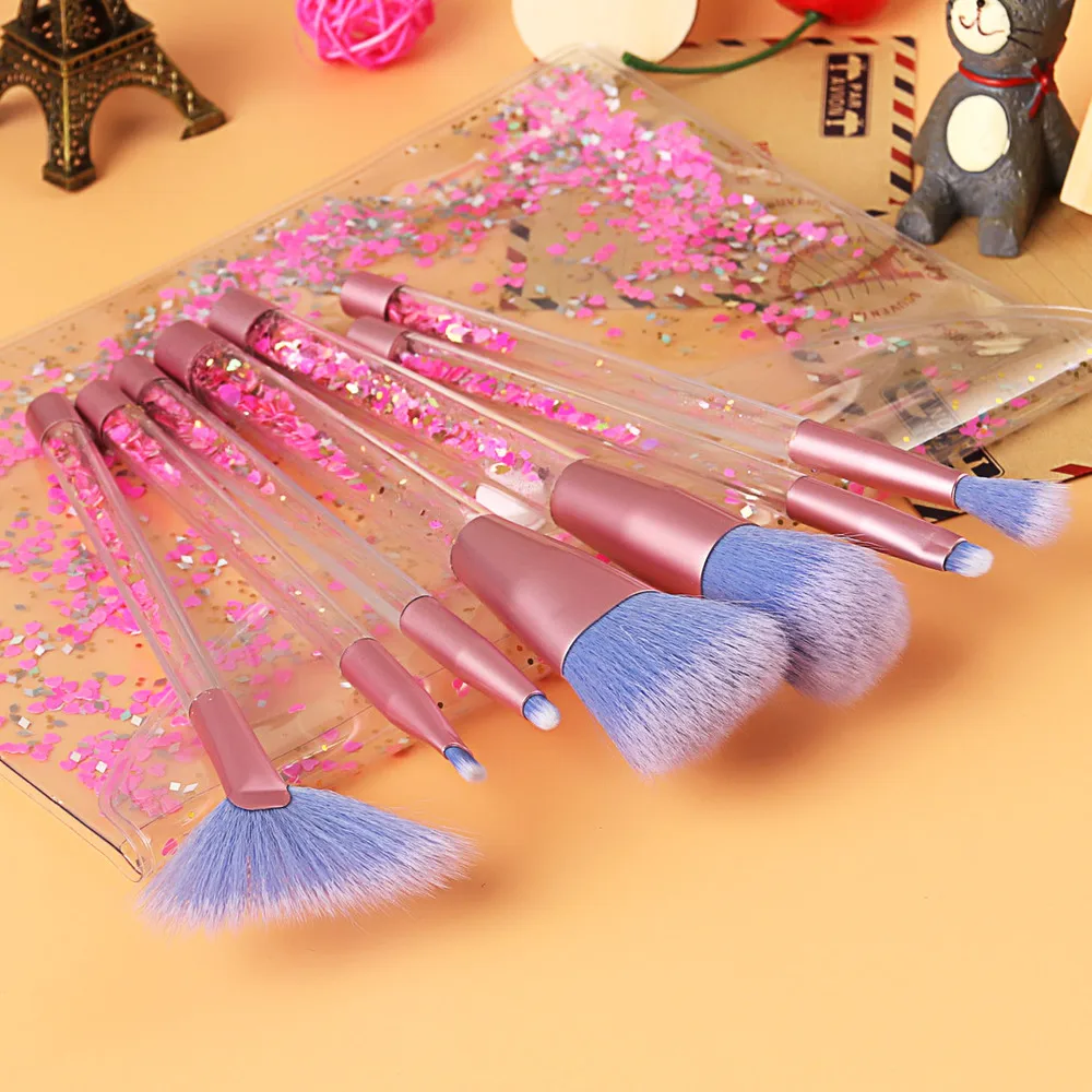 7 Pcs/set Glitter Crystal Handle Makeup Brushes Beauty Make Up Brush Set Cosmetics Foundation Powder Eyeshadow Eyebrow Brush