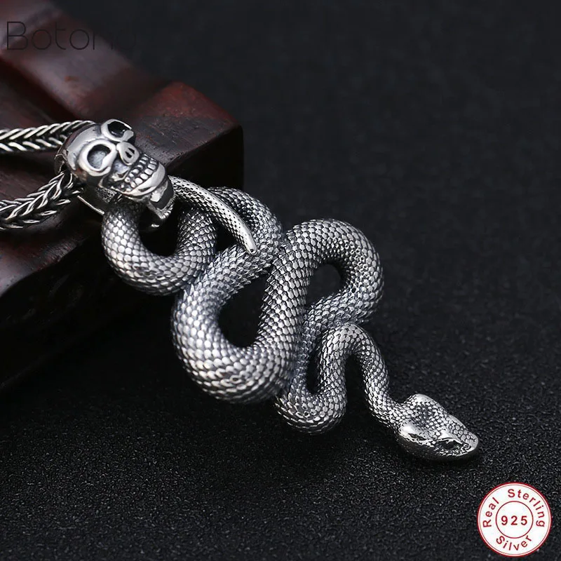 2020 Men Women Skull Snake Pendant 100% Real 925 Sterling Silver Vintage Punk Rock Fashion Necklace Pendants Jewelry making