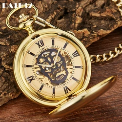 Reloj de bolsillo mecánico con esfera de números romanos para hombre, pulsera de lujo con carcasa dorada lisa, cadena de reloj de colección, envío directo